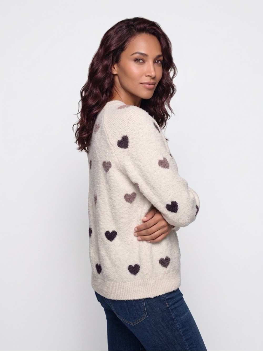Reitmans Cream Crewneck Sweater with Heart Motif - Picture 3 of 6